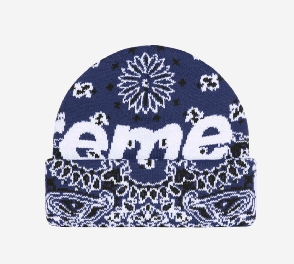 슈프림 빅 로고 비니 네이비 반다나 모자 새제품 상품이미지2