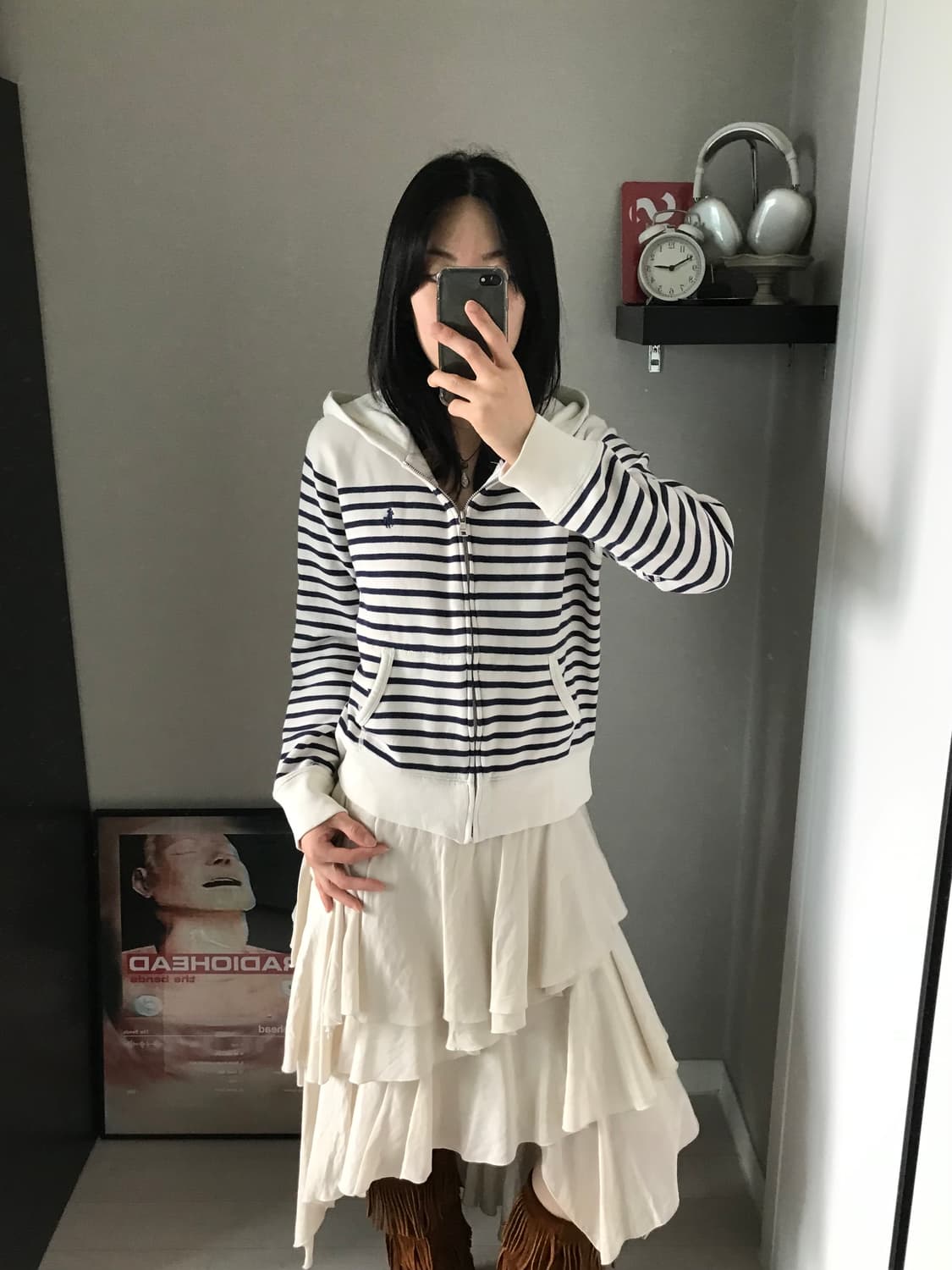 폴로 랄프로렌 QR코드택 포니로고 스트라이프 아이보리 후드집업 상품이미지2
