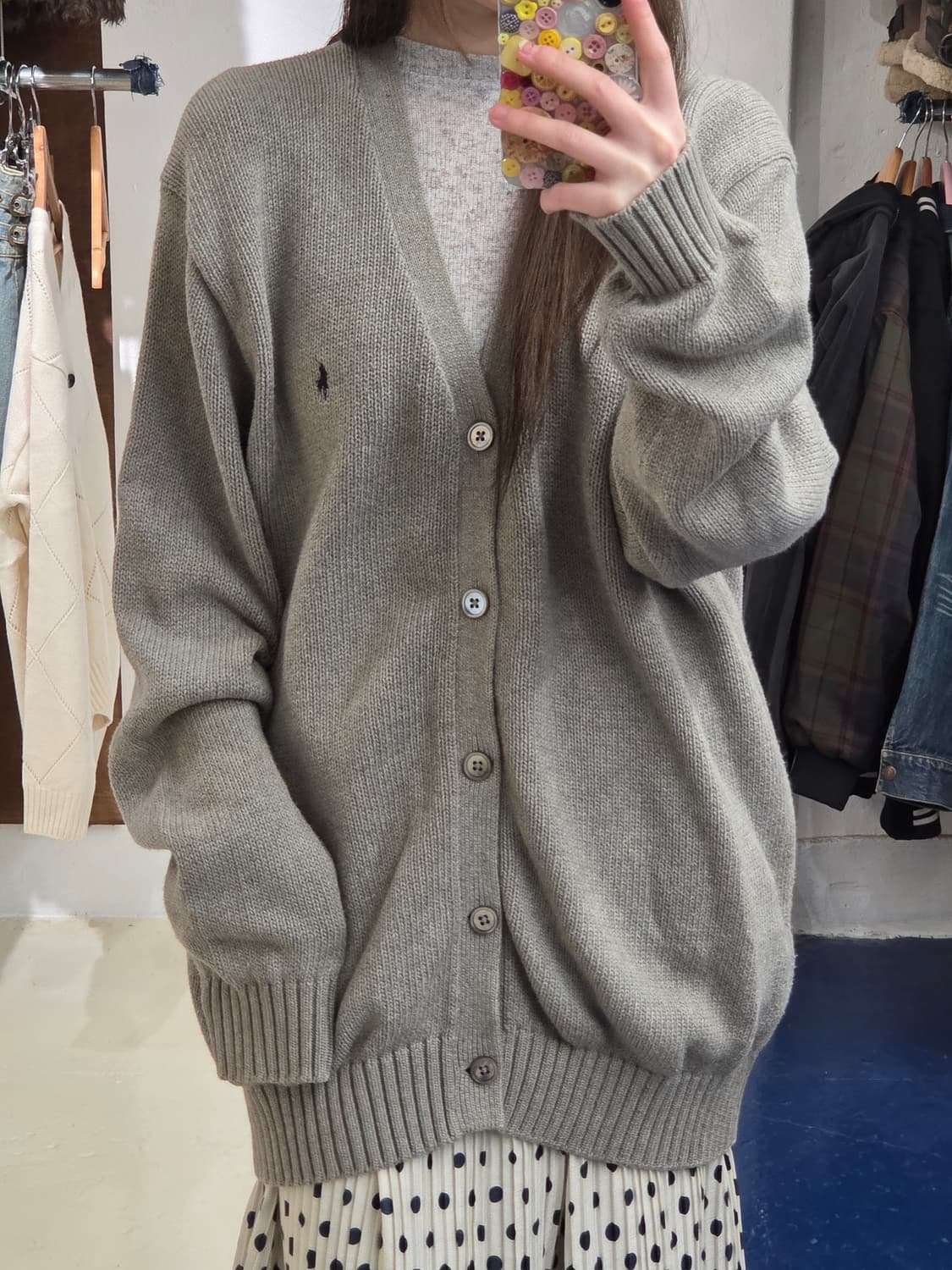 PRL 폴로 랄프로렌 그레이 코튼 가디건 상품이미지1