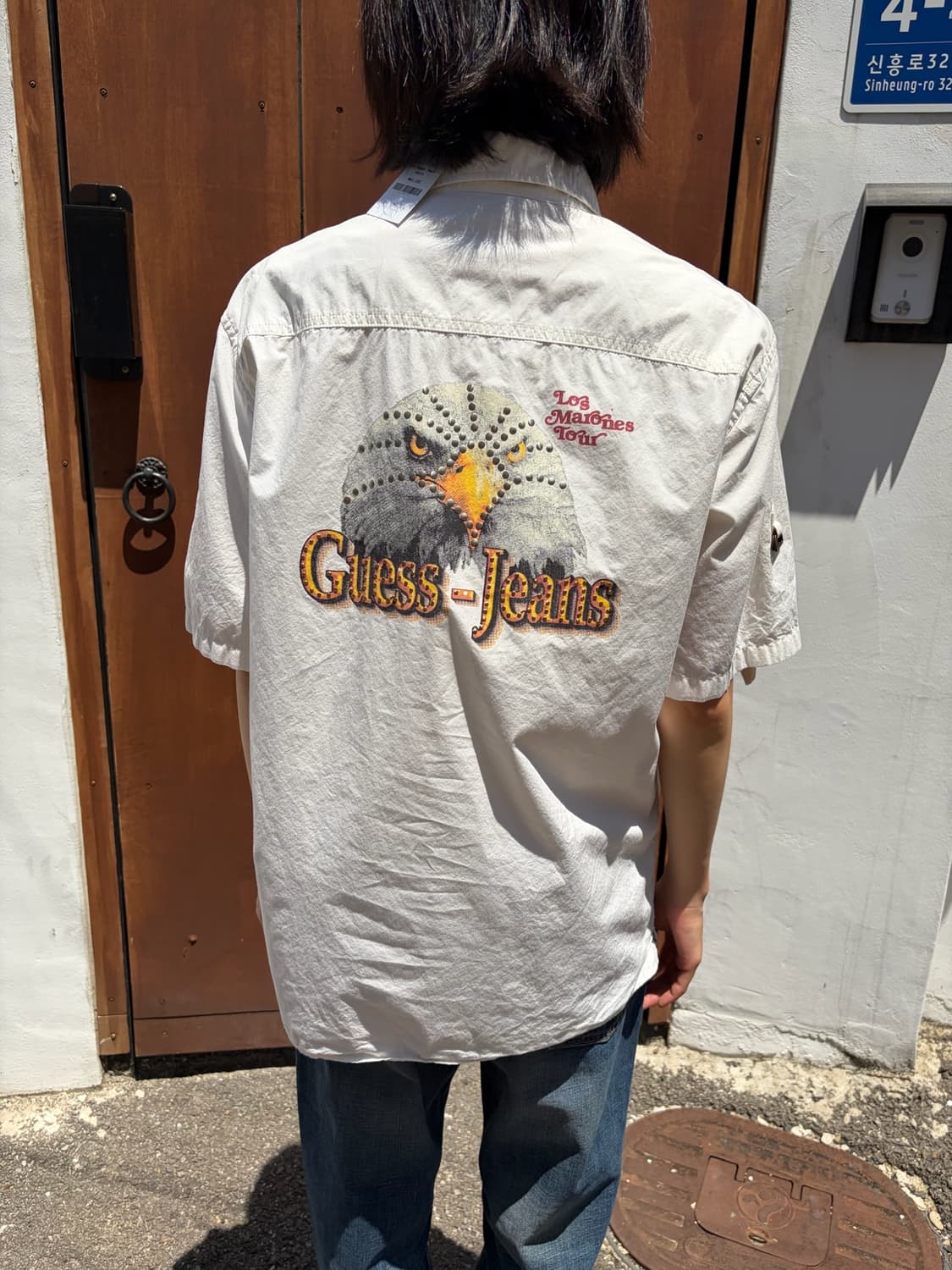 Guess jeans 이글 그래픽 스터드 반팔 셔츠 L 상품이미지4
