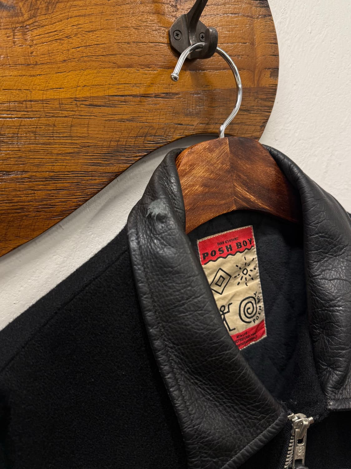 XL) POSHBOY Leather Arm Varsity Jacket 상품이미지7