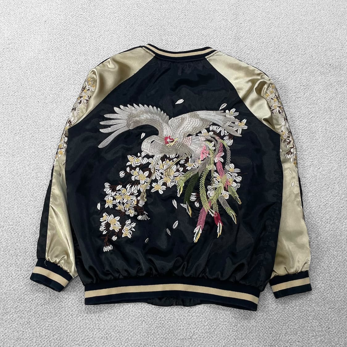 Jpn vintage 재패니즈 오리엔탈 봉황 사쿠라 자수 스카잔 상품이미지2
