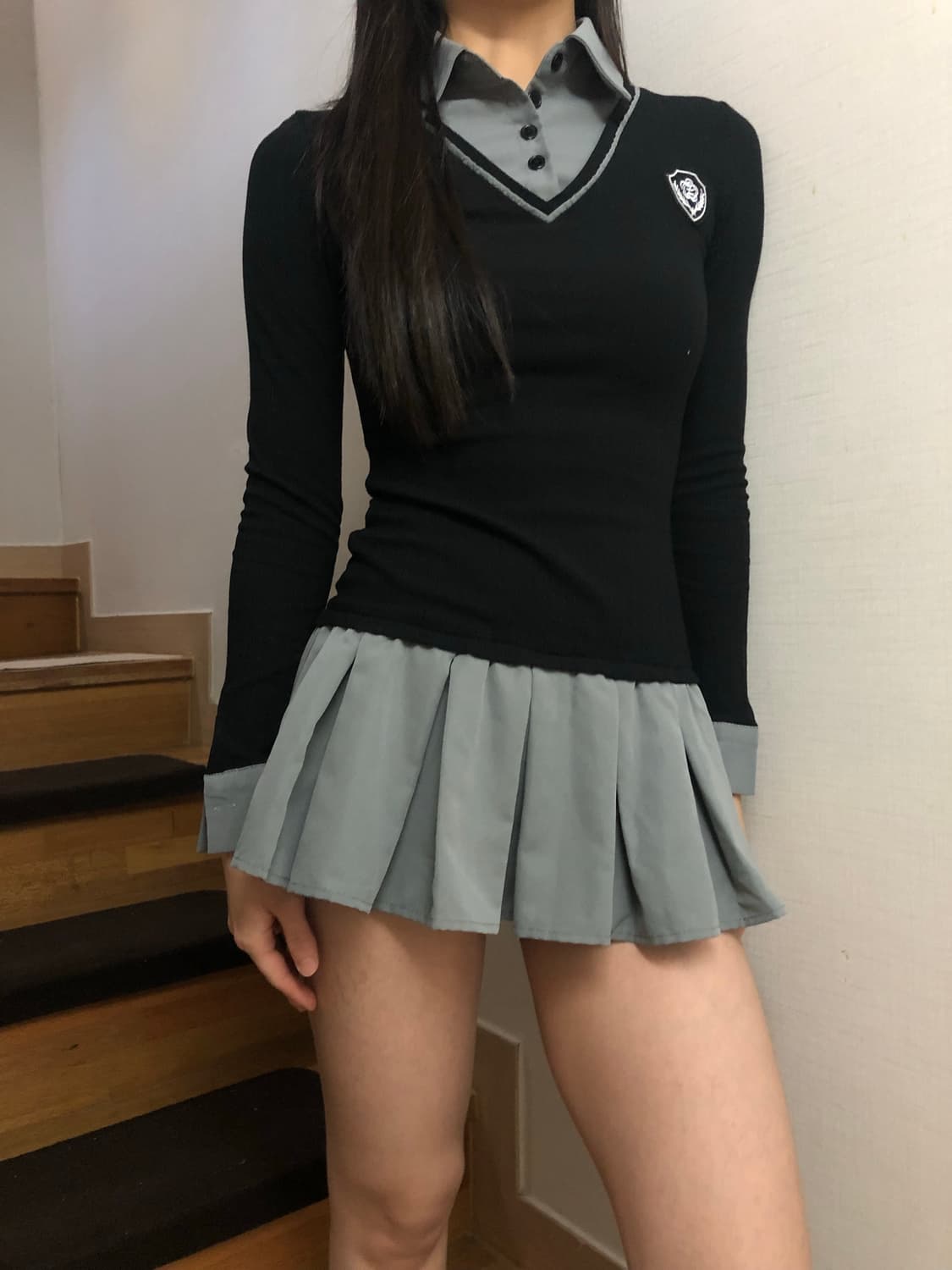 빈티지 그레이 니트 레이어드 플리츠 원피스 상품이미지8