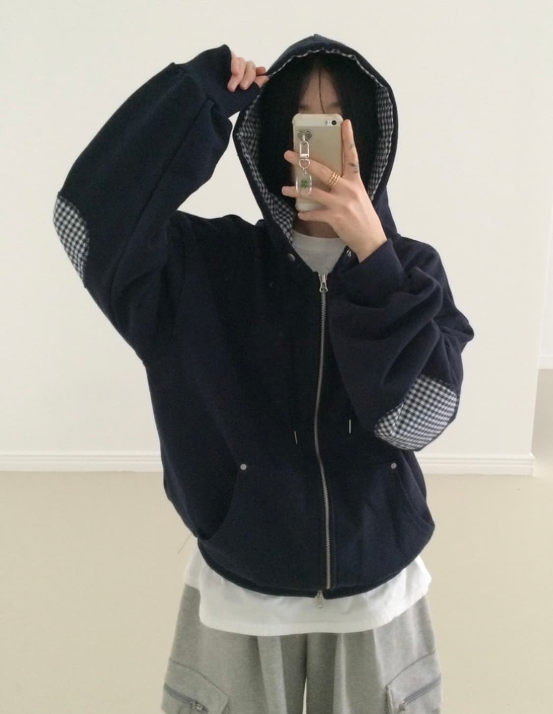 쿠미 엘보 패치 후드집업 Navy 상품이미지2