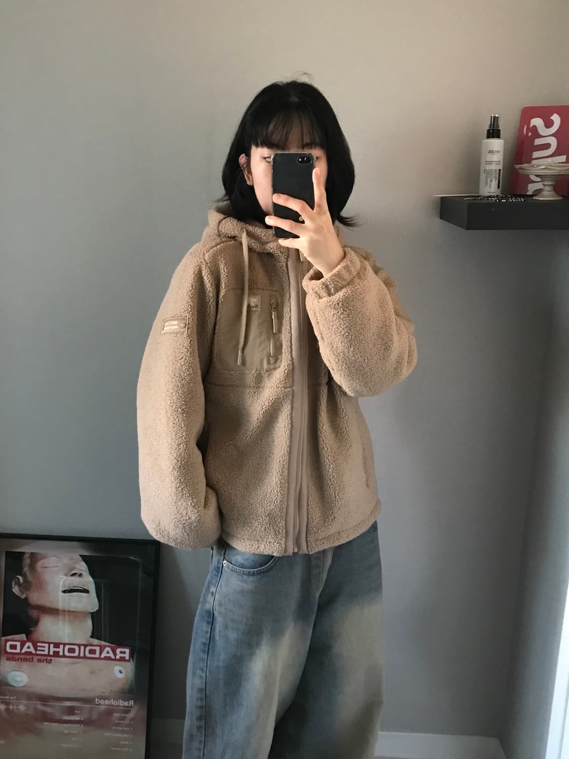 지프 폴라베어 베이지 플리스 후드집업 상품이미지4