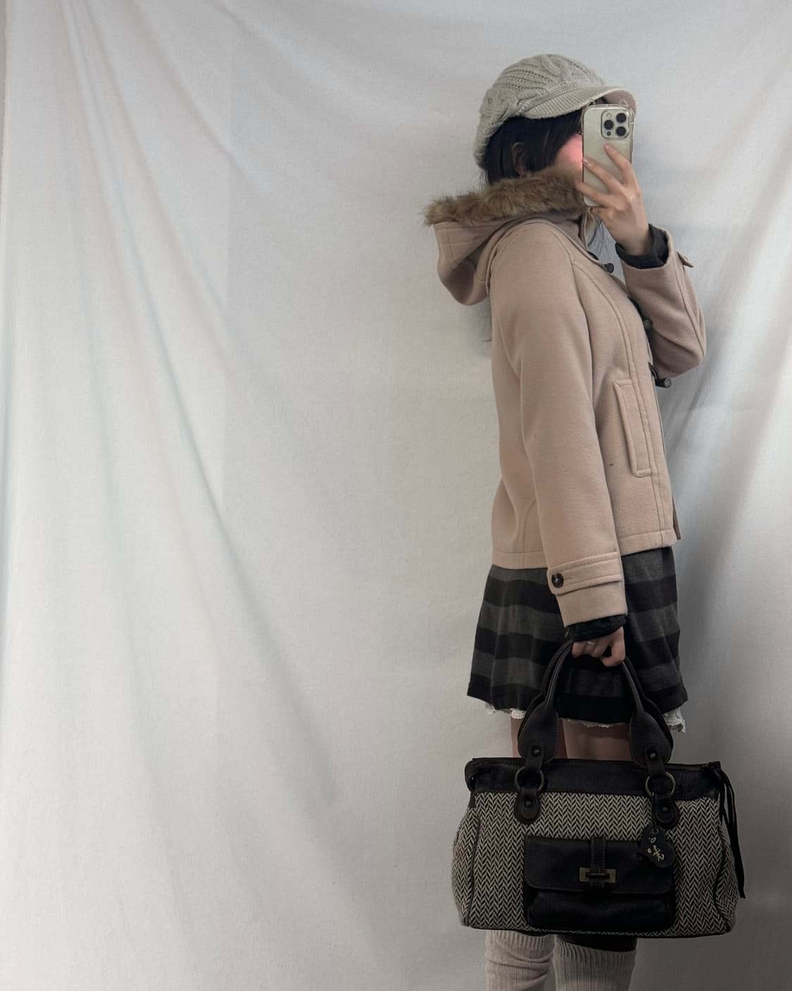 퍼 후디드 하이넥 더플 코트 상품이미지9