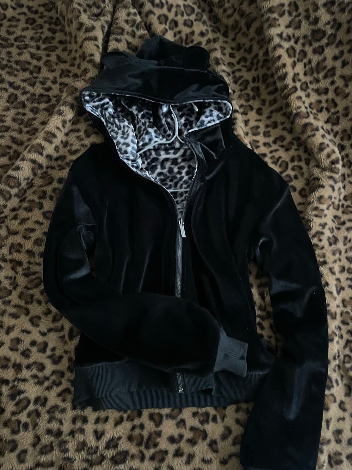 레오파드 고양이 리버시블 펑크 갸루 벨벳 후드집업 상품이미지2