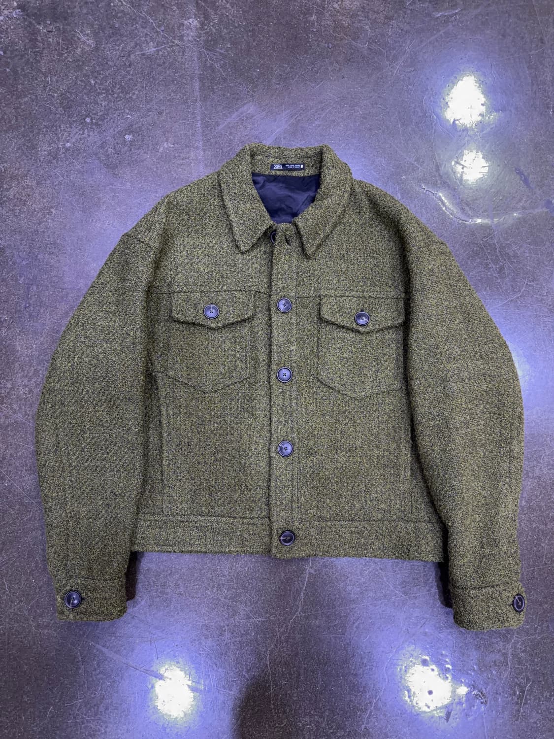 자라 부클레 텍스처 트러커 자켓 올리브 L 상품이미지3