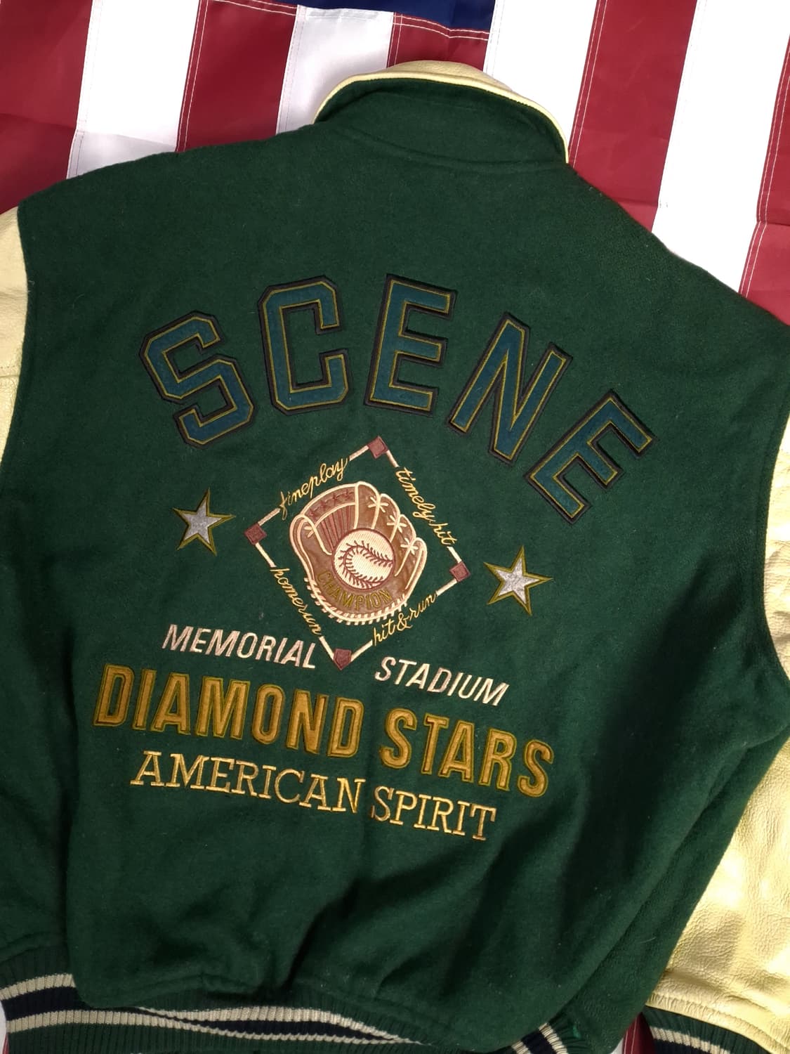 오리지날 80's 일본판 SCENE  울,레더 바시티자켓 상품이미지2