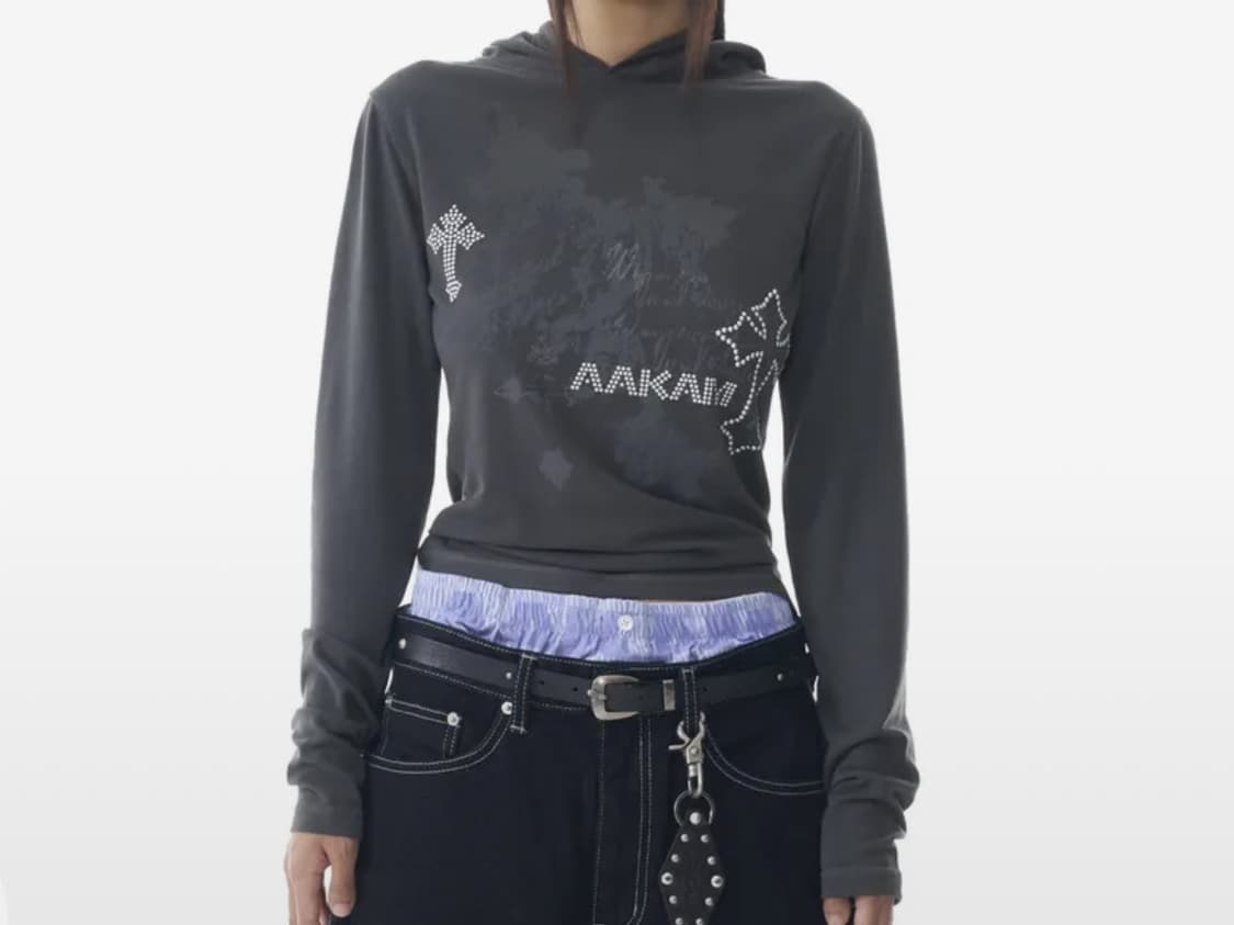 아캄 cross hooded long sleeve 다크 그레이 상품이미지1