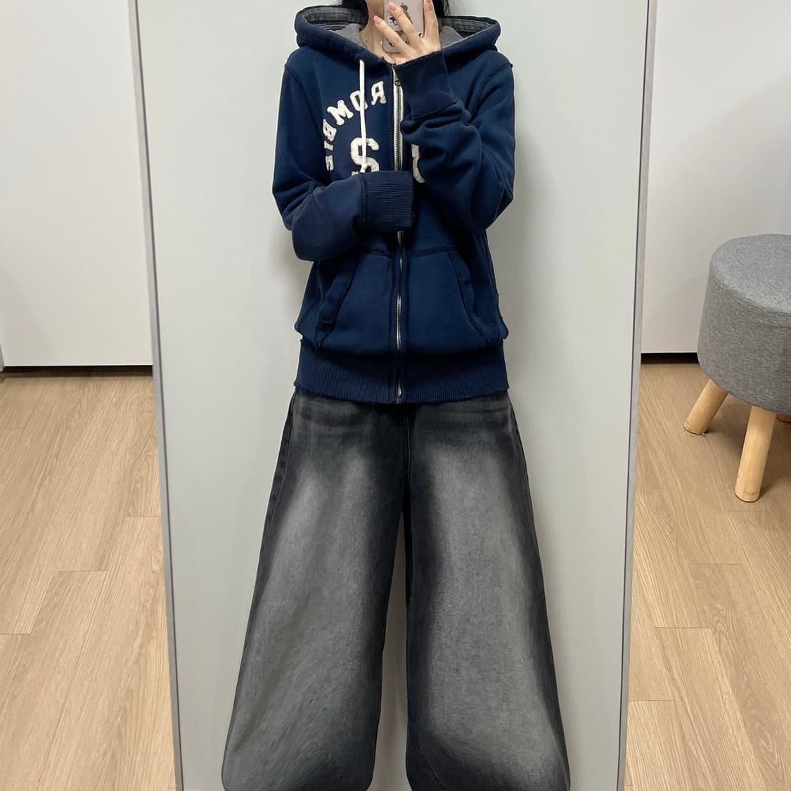 아베크롬비 자수로고 네이비 후드집업 상품이미지1