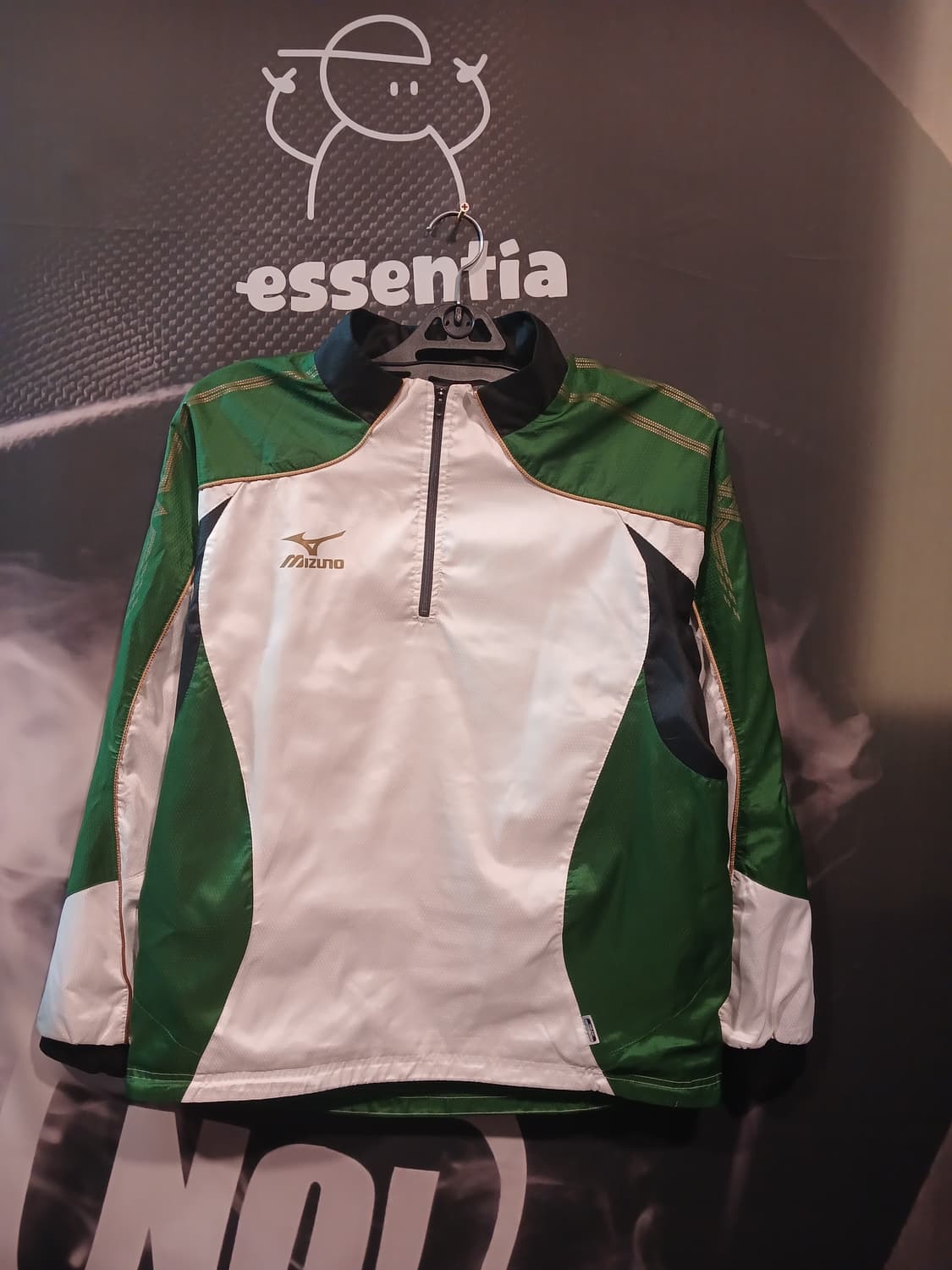 미즈노 화이트 딥그린 배색 하프집업 바람막이 상품이미지1