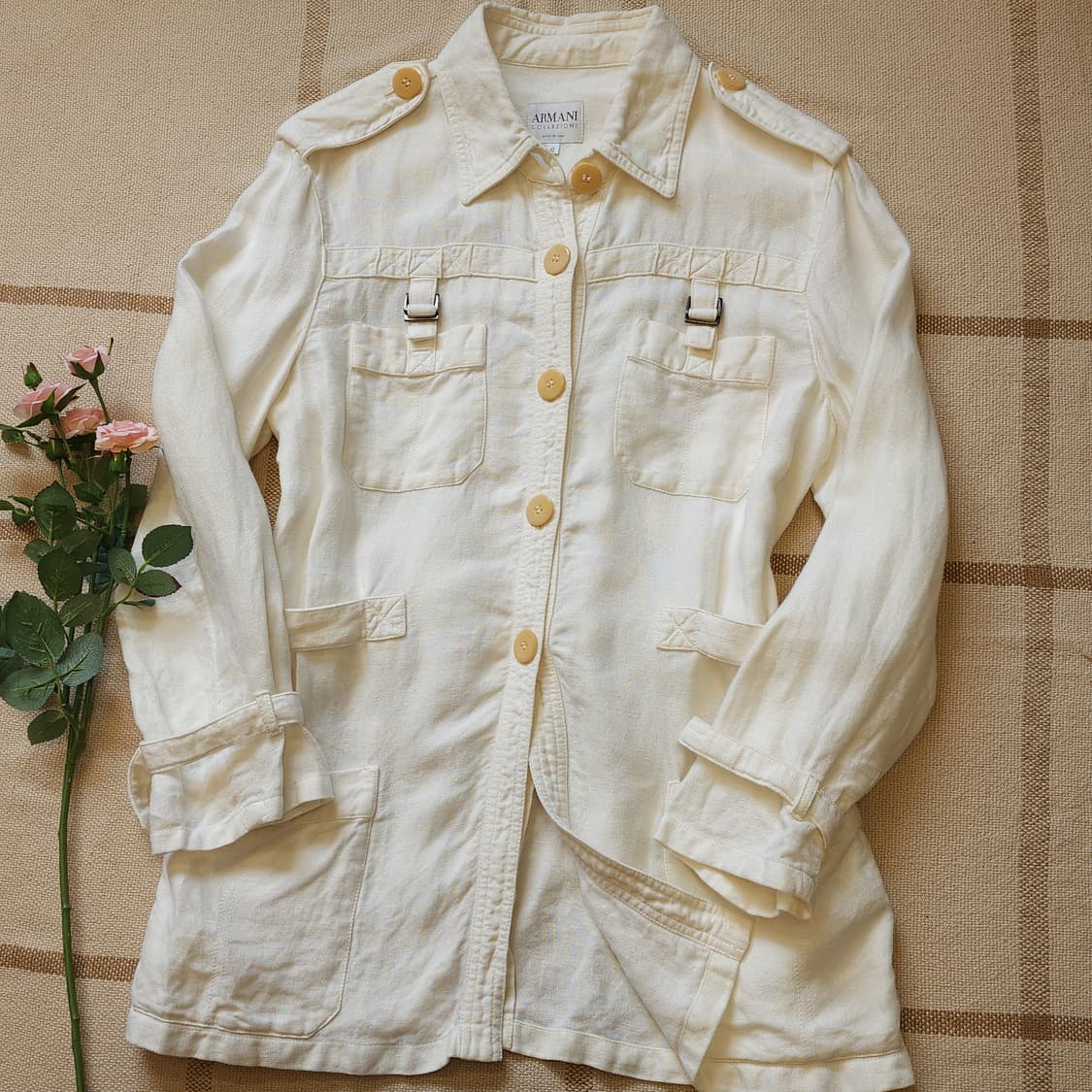 00년대 아르마니 꼴레지오니 화이트 사파리 린넨 자켓 42 상품이미지2