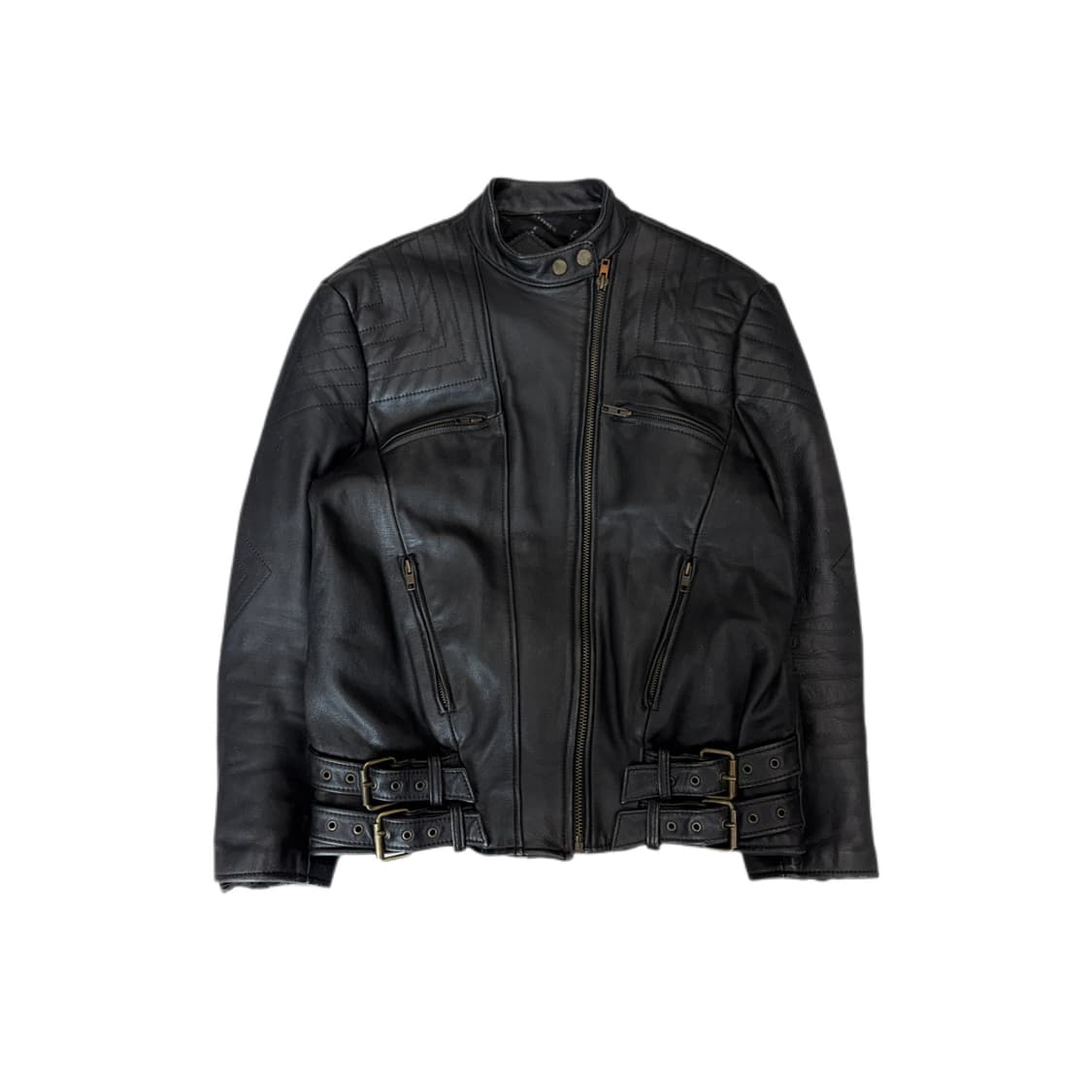 사선 바이커 리얼레더 멀티지퍼 레이싱 가죽자켓 상품이미지1