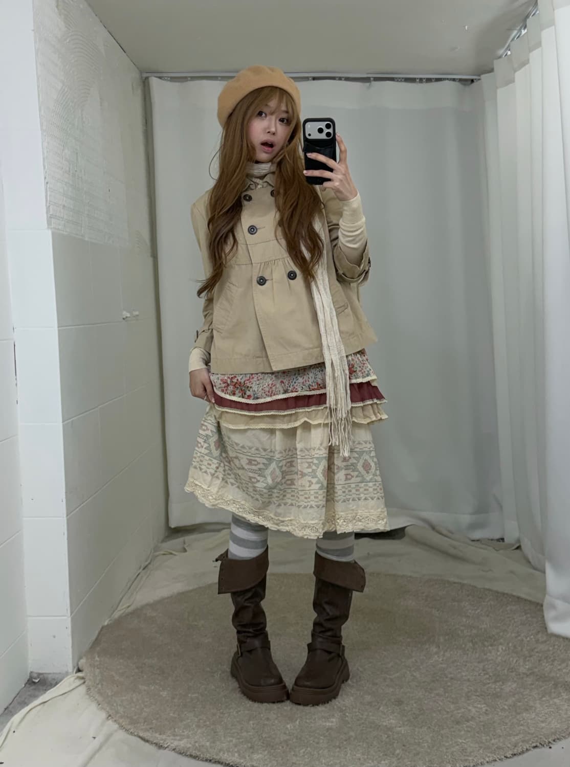 엑시즈팜 베이지 하구미 니혼진 숏트렌치 코디세트  상품이미지1