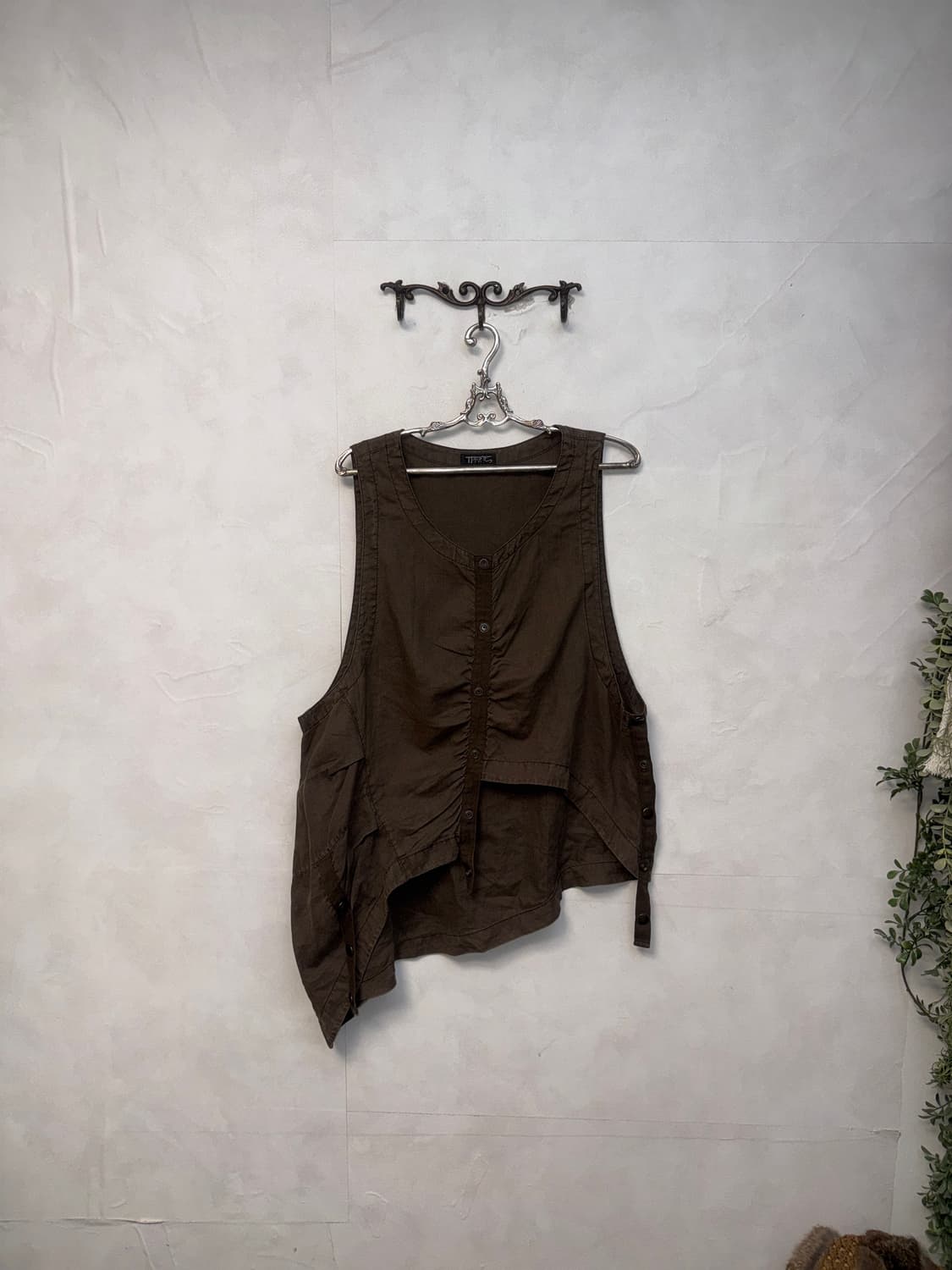 Dark brown shirring button balloon 슬리브리스 상품이미지2
