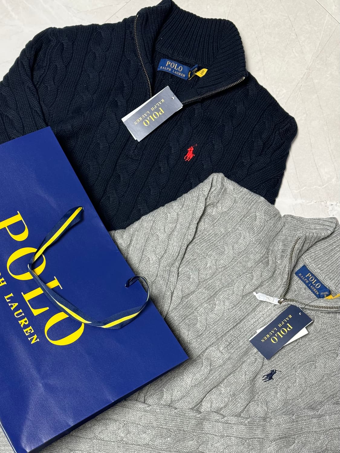 [새상품급] 폴로 꽈배기 반집업 니트 그레이 상품이미지2