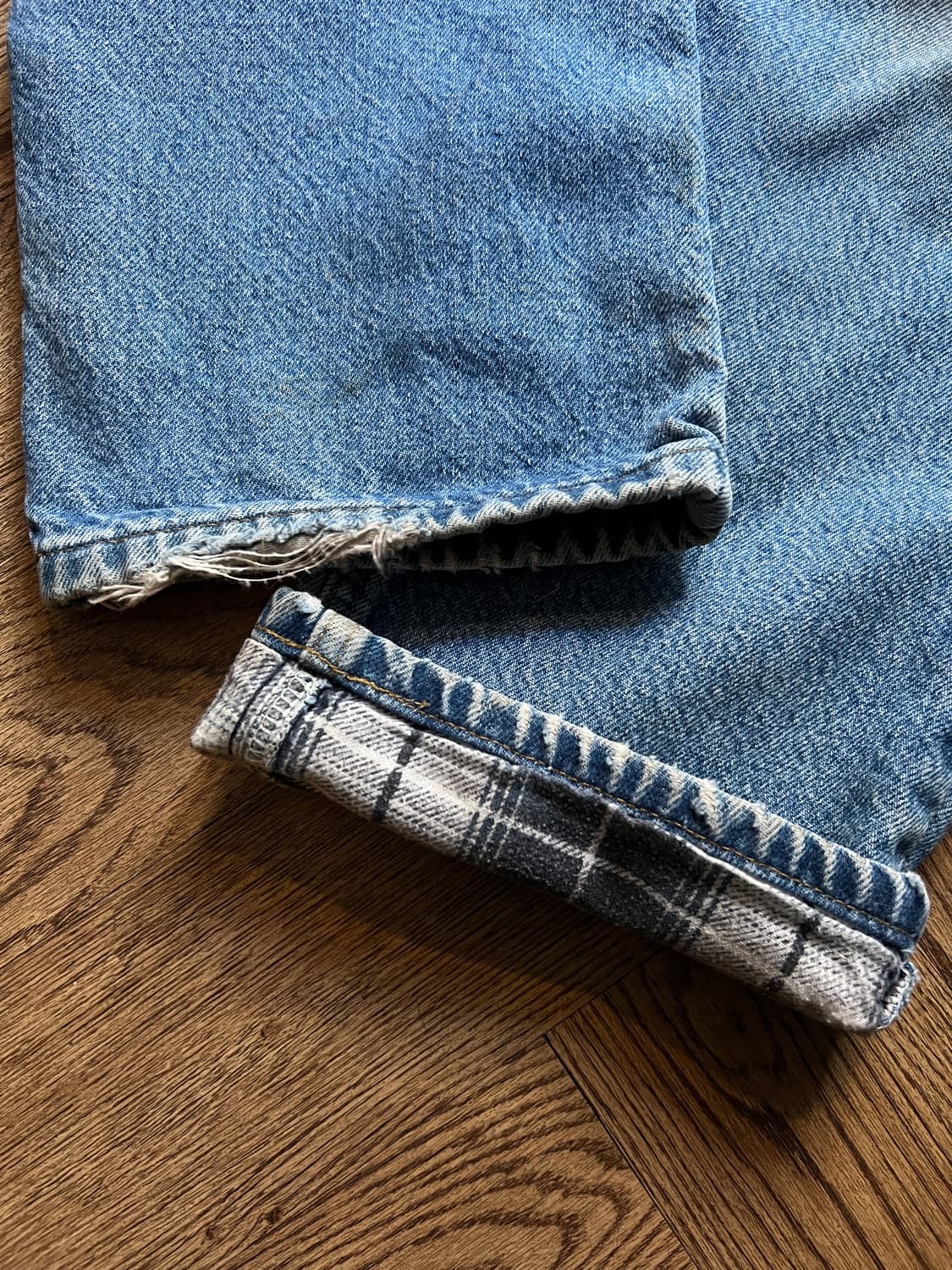 [30]칼하트 USA 체크 라이닝 빈티지 워싱 워크 데님 팬츠 상품이미지6