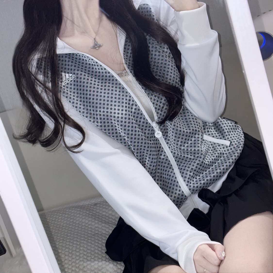[새상품급] 아디다스 눈꽃 도트 패턴 블랙 화이트 배색 져지 L 상품이미지1