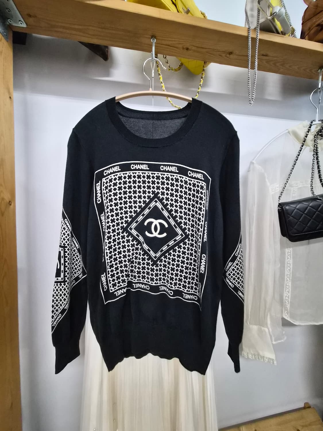 명품 면실크 라운드 얄상니트.진주 리본 샤 스커트 상품이미지3