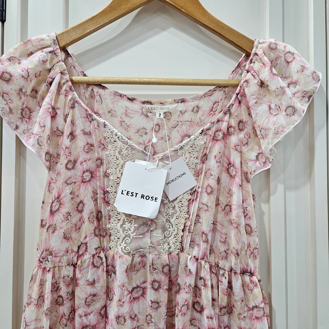 레스트로즈(LEST ROSE) 플라워 쉬폰 레이스 원피스 상품이미지6