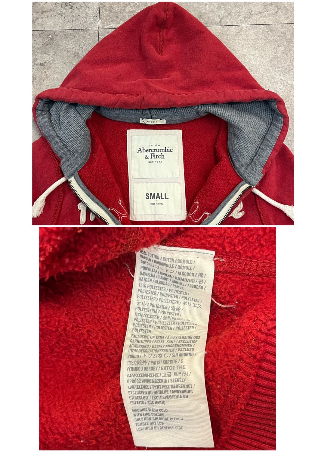 아베크롬비 기모 후드집업 레드 S #csz2771 상품이미지4