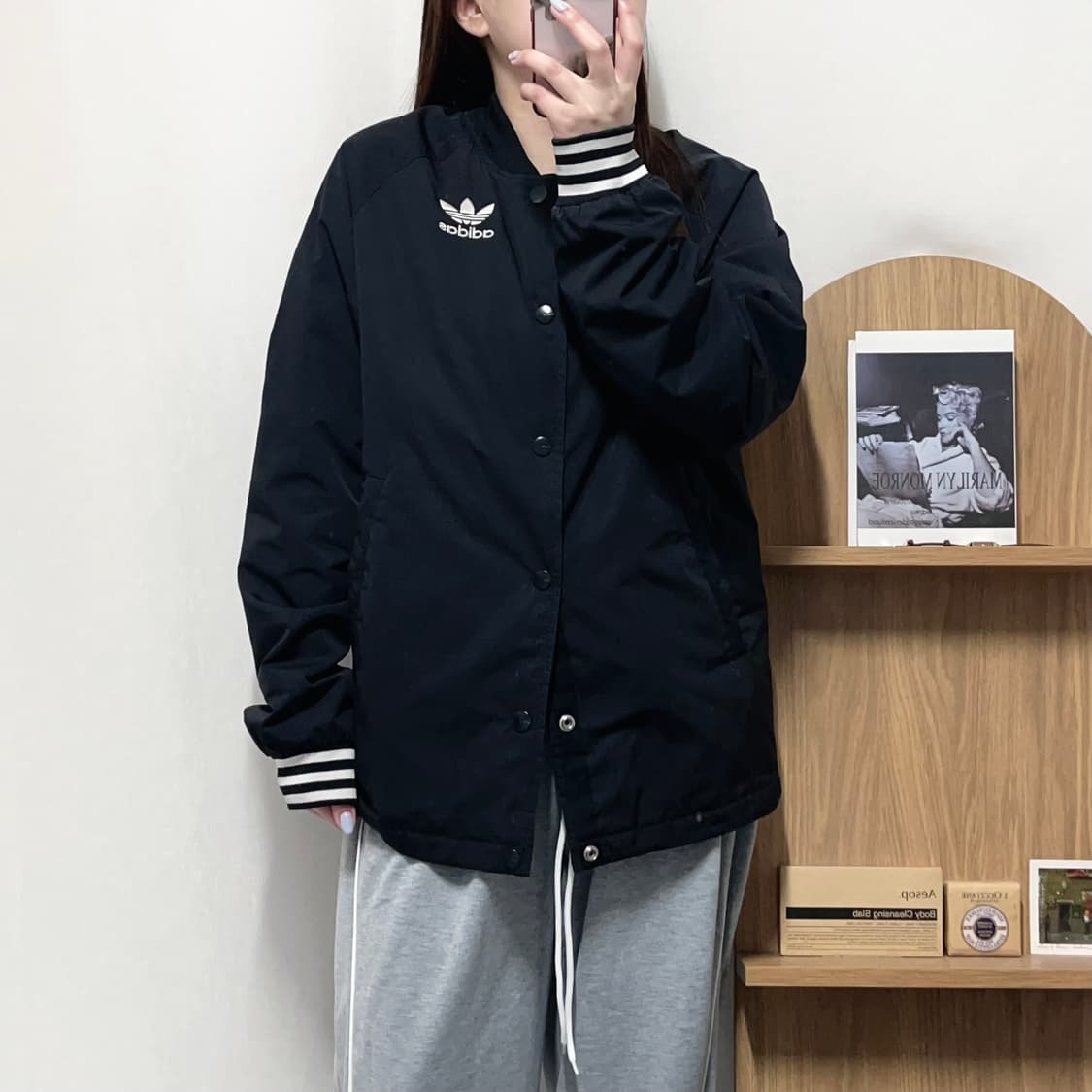 [정품] 아디다스 블랙 트레포일 똑딱이 점퍼 [ 90 ] 상품이미지4