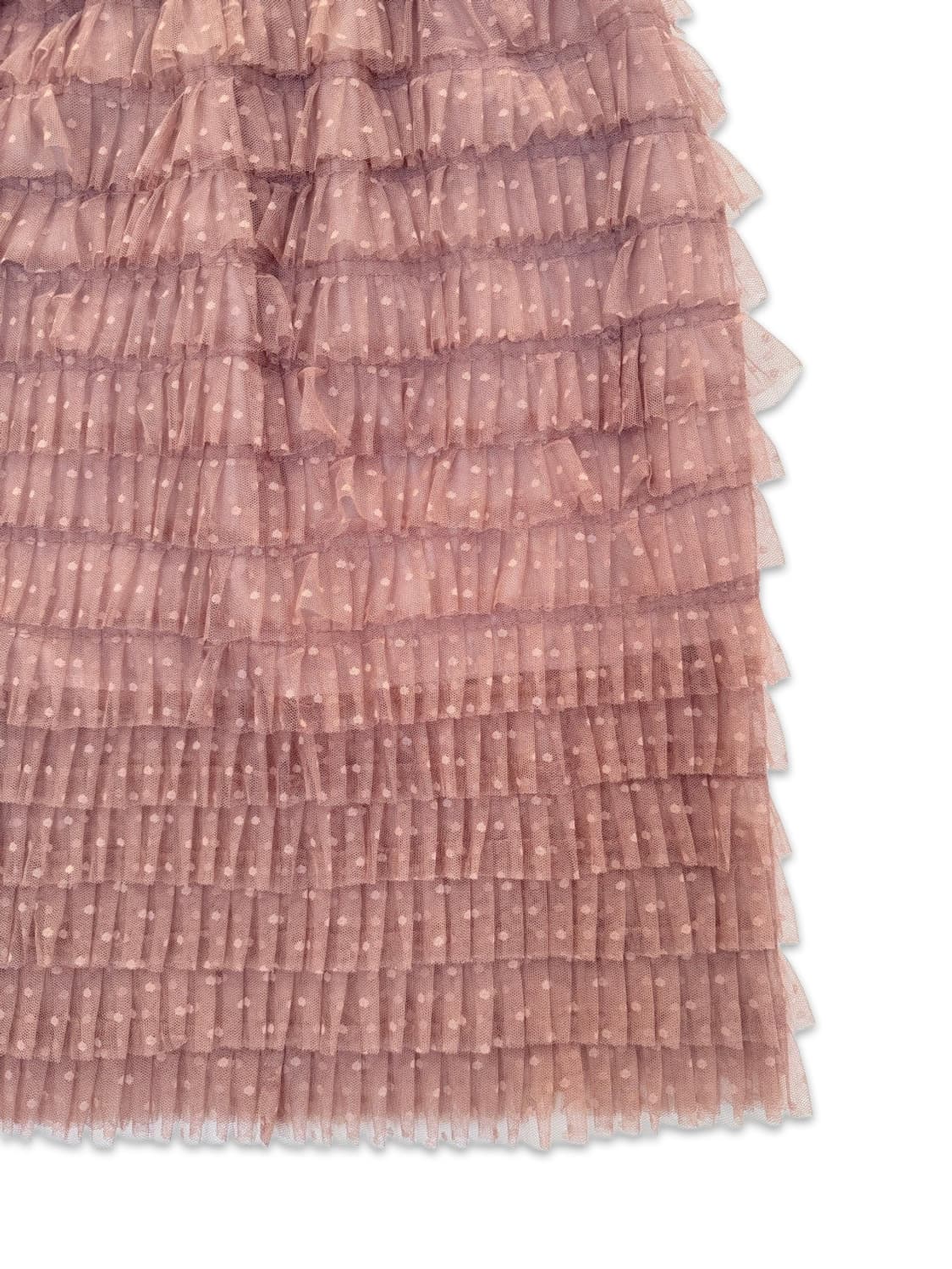 빈티지 핑크 도트 시스루 플리츠 미디 스커트 상품이미지3