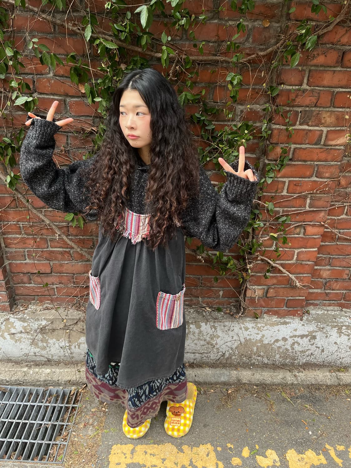 Malkika 히피 문양 피스 멜빵 미디 원피스 상품이미지2