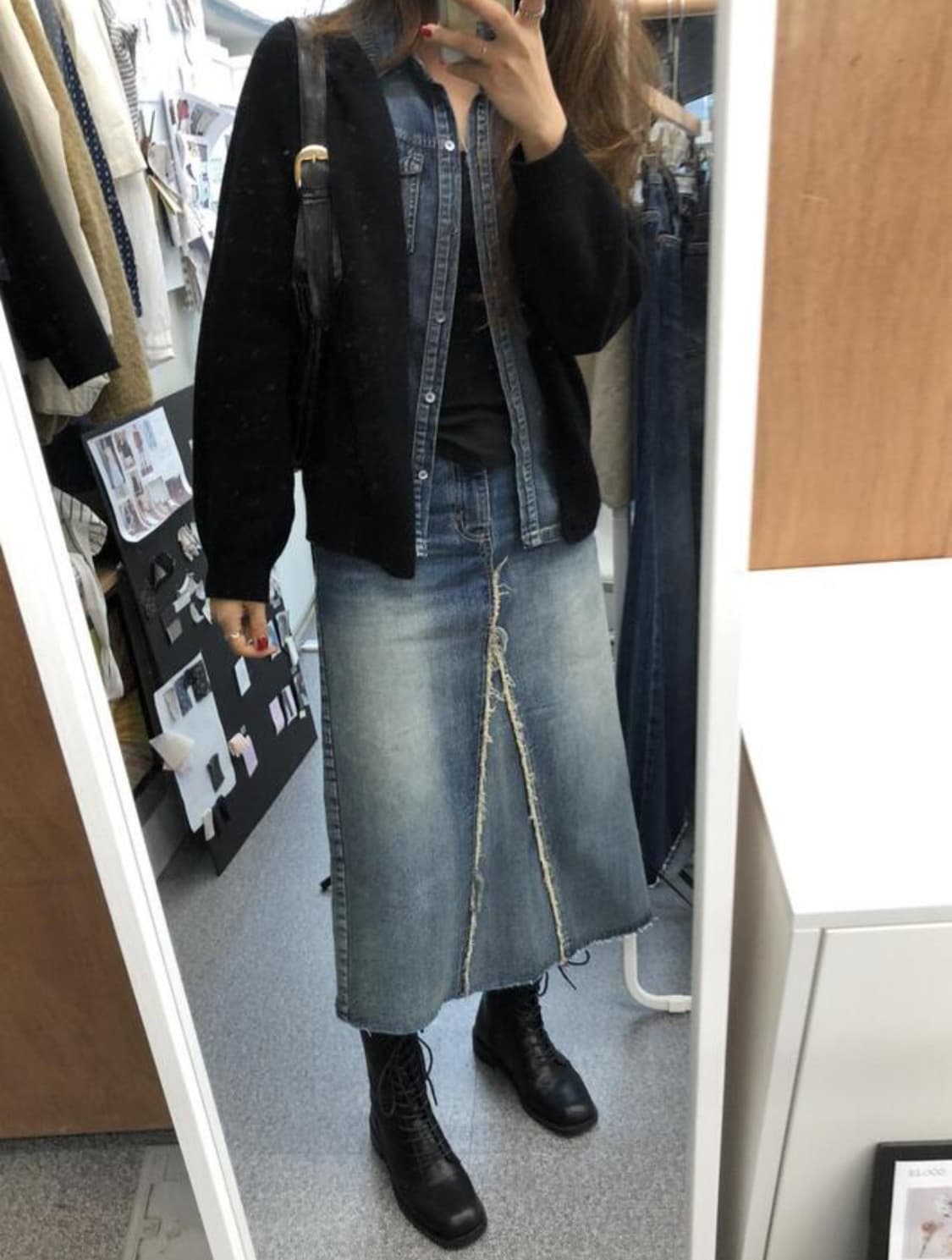 더버터크림 Cut off denim maxi skirt 슬로코 스커트 상품이미지3