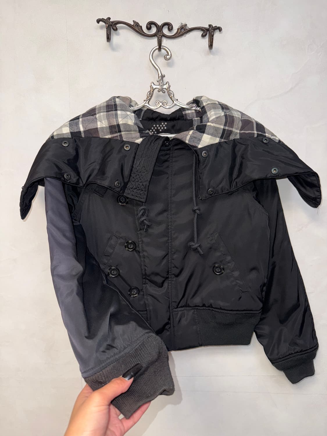DIESEL black check hood flight bomber 상품이미지3