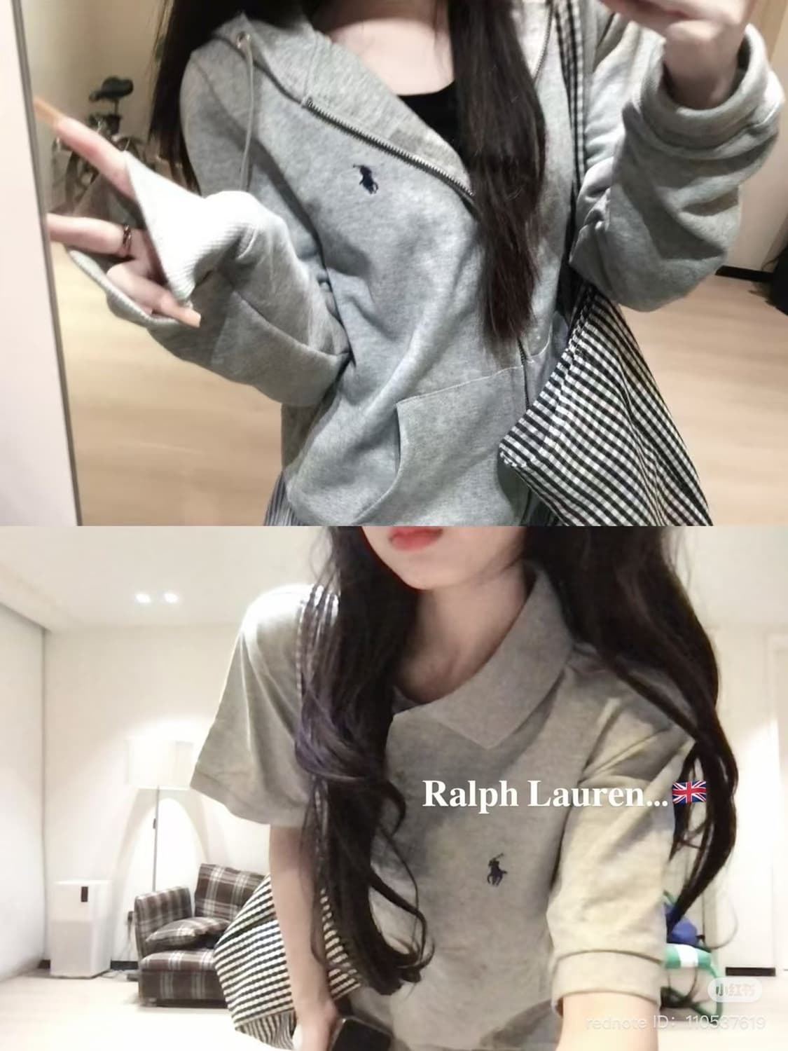 폴로 그레이 + 화이트 포니 카라티 회색 반팔 s 상품이미지3