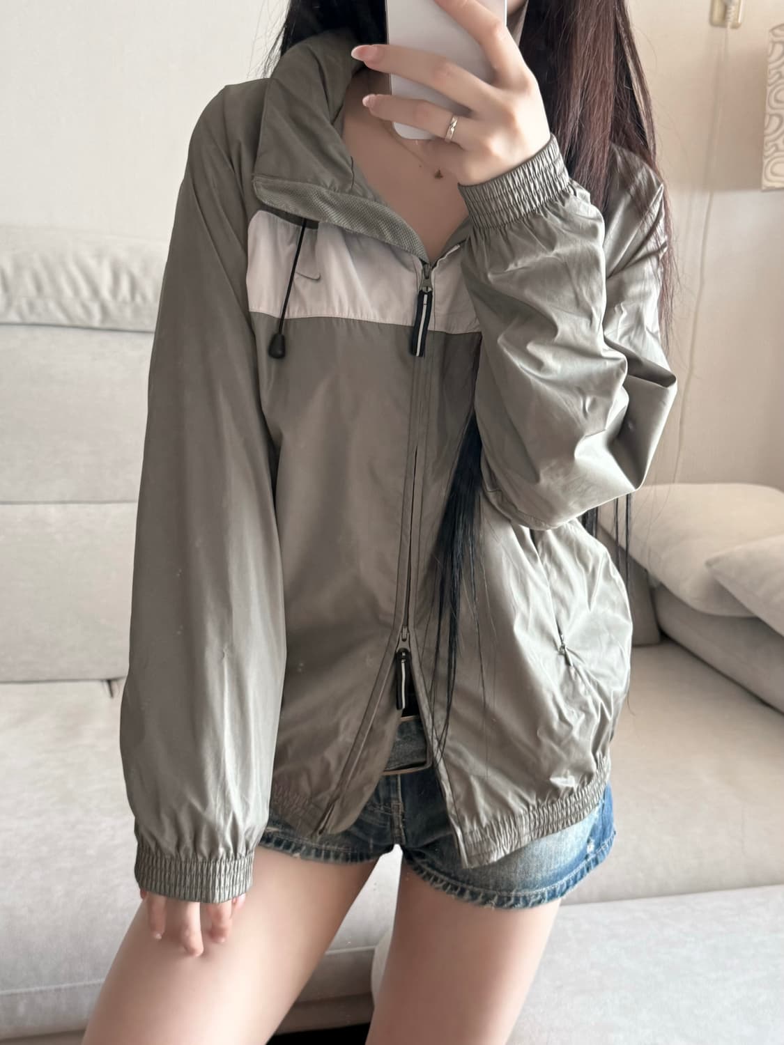 나이키 일본 카키 화이트 투웨이 바람막이 상품이미지1