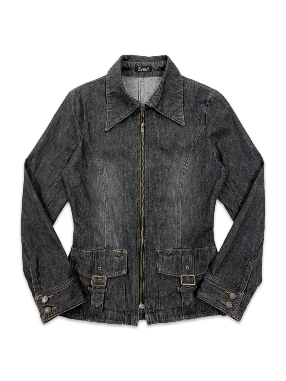 빈티지 Detail 블랙 벨트 포켓 라인 데님 자켓 상품이미지1