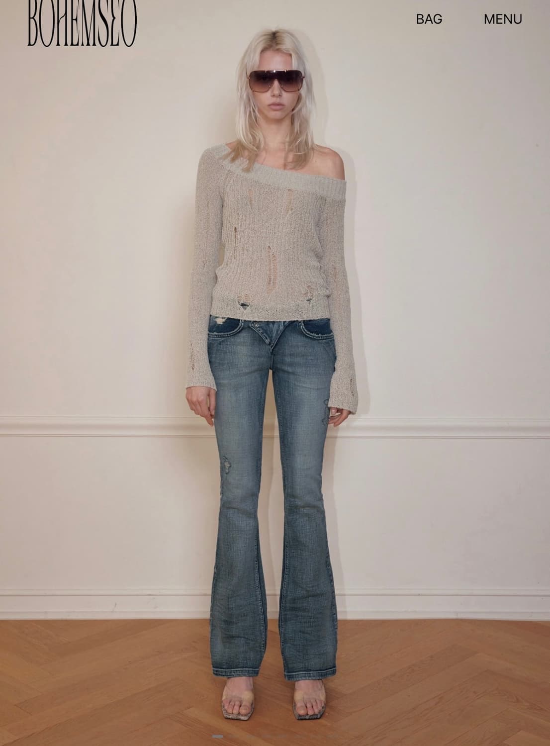 보헤미안서울 GRUNGE ONE-SHOULDER KNIT, BEIGE 상품이미지1