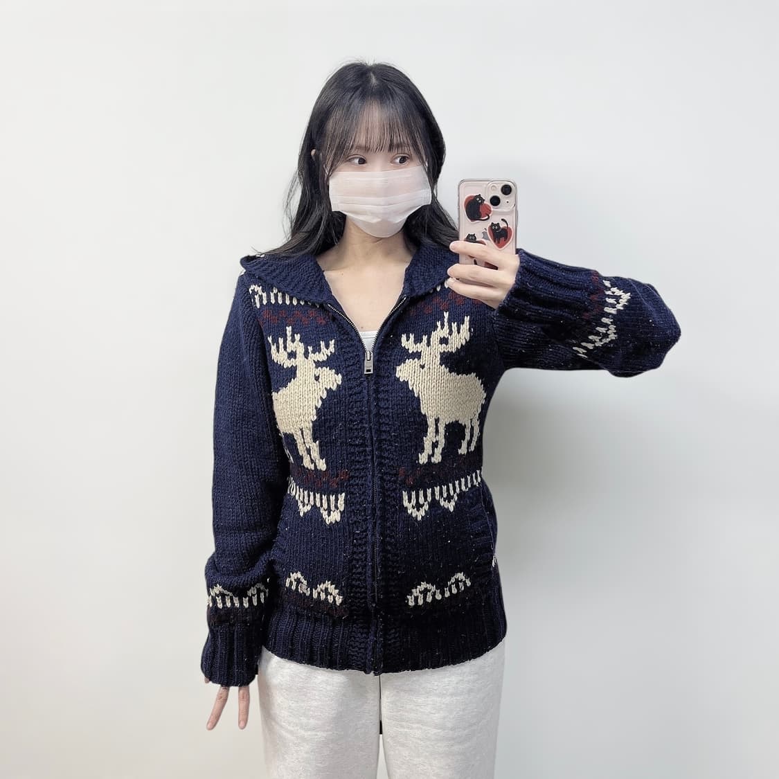 후아유 아메리칸 빈티지 노르딕 코위찬 니트 후드집업 상품이미지1