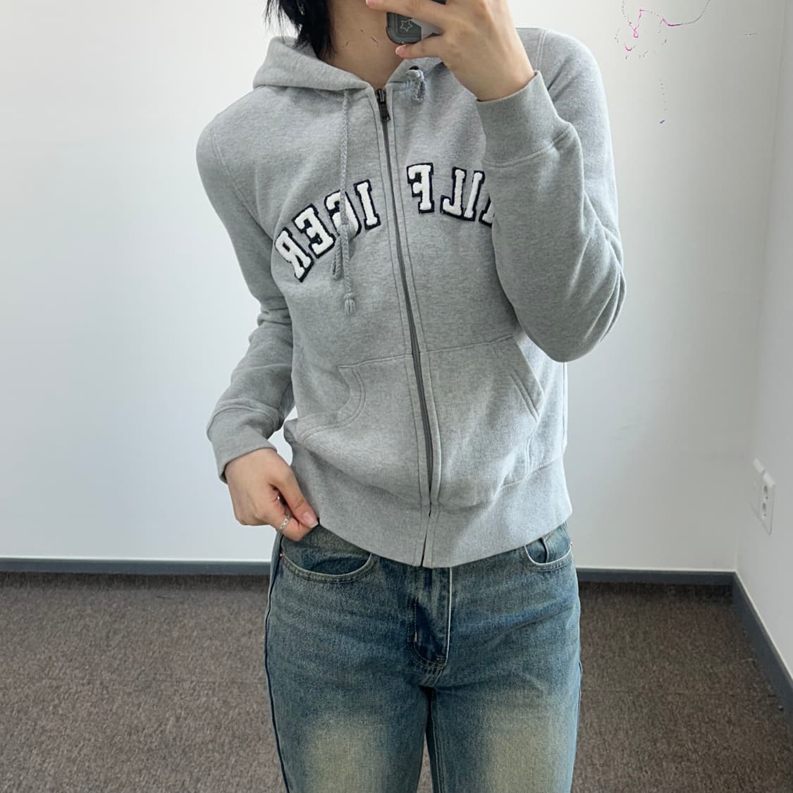 Tommy hilfiger 타미힐피거 스펠아웃 로고 그레이 후드집업  상품이미지1