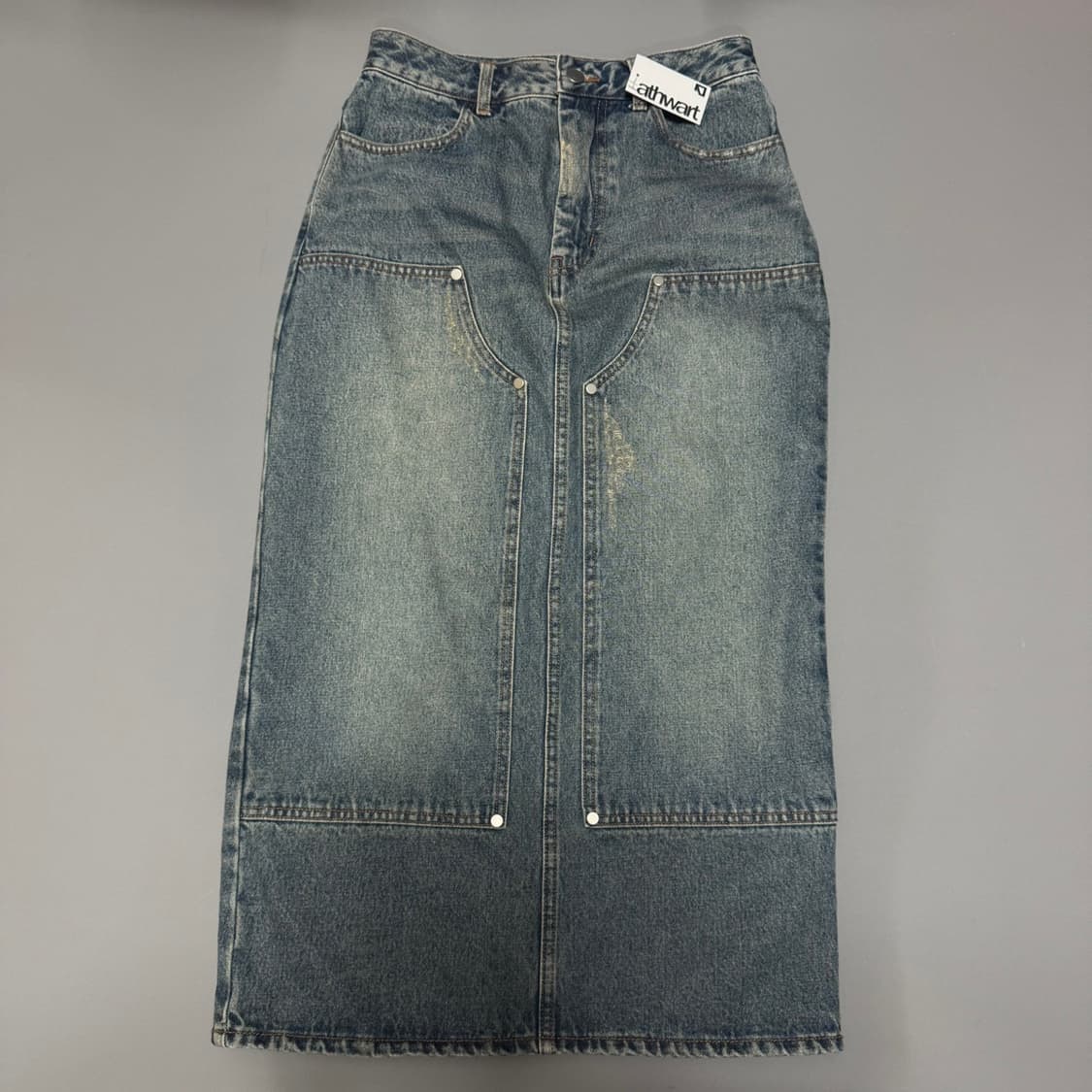 Oriens by 저널스탠다드 라이트블루 데미지 더블니 데님 롱 스커트 상품이미지7