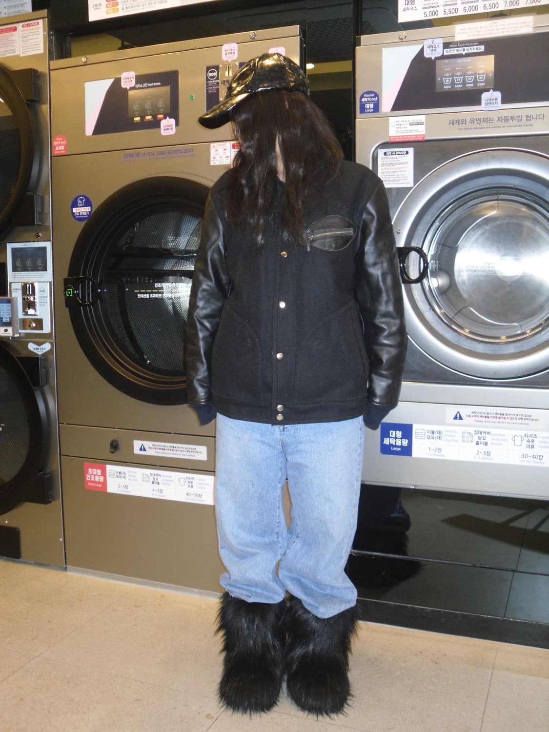 Heart Detail Leather Patch Varsity Jacke 상품이미지5