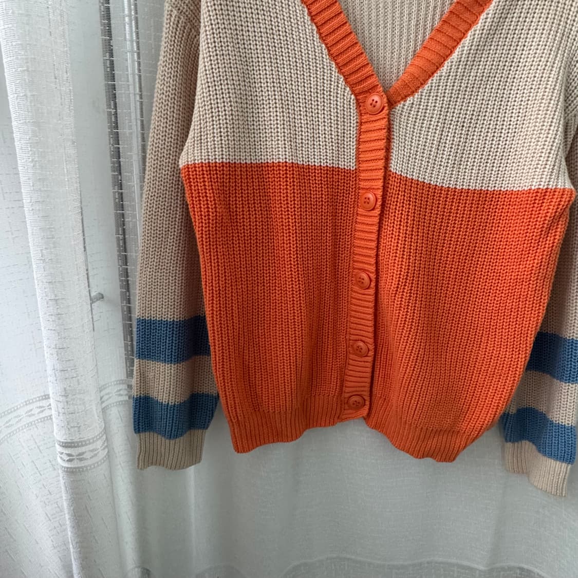 귀여운 니트 가디건 오렌지/아이보리 배색 상품이미지7