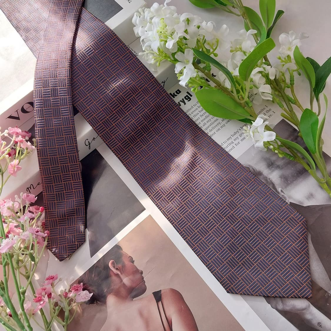 발리 실크 브라운 기하 자카드 넥타이 9.2cm A+등급 K1972 상품이미지4