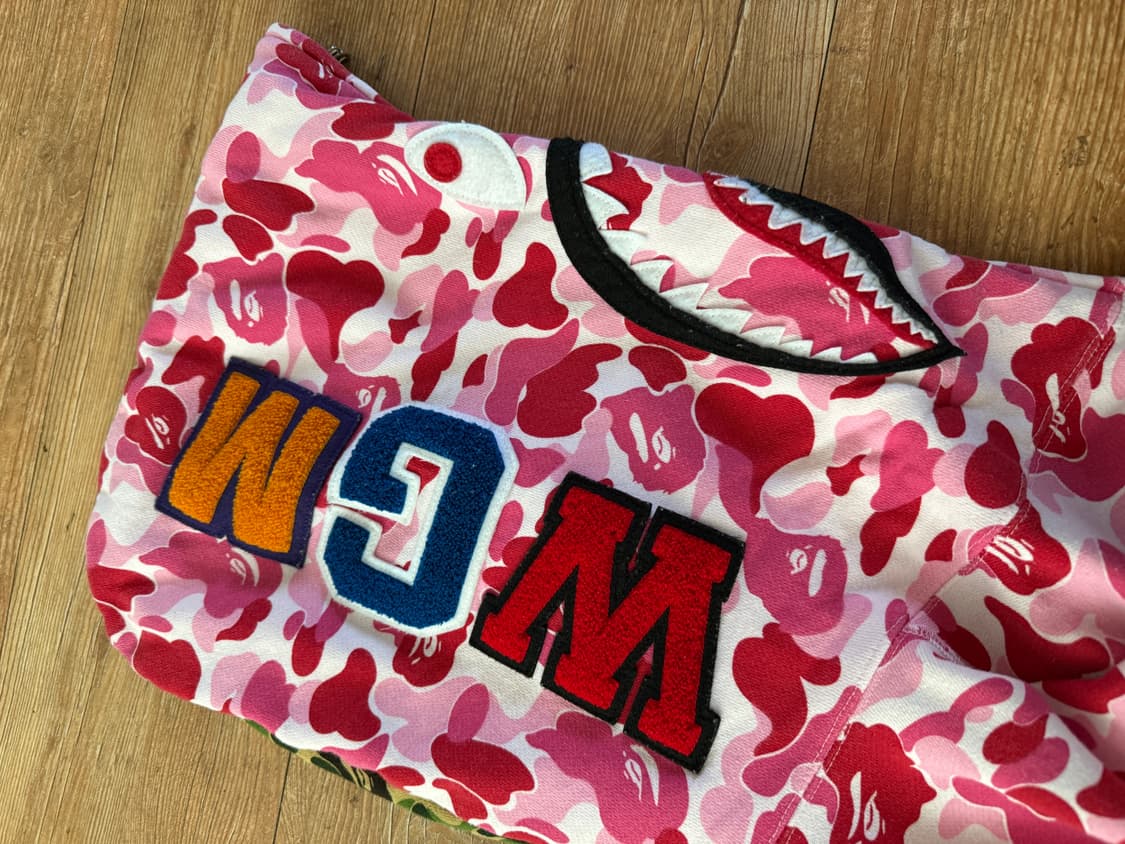 베이프 121 ABC 카모 세퍼레이트 샤크 풀 집 후드 핑크 그린 상품이미지4