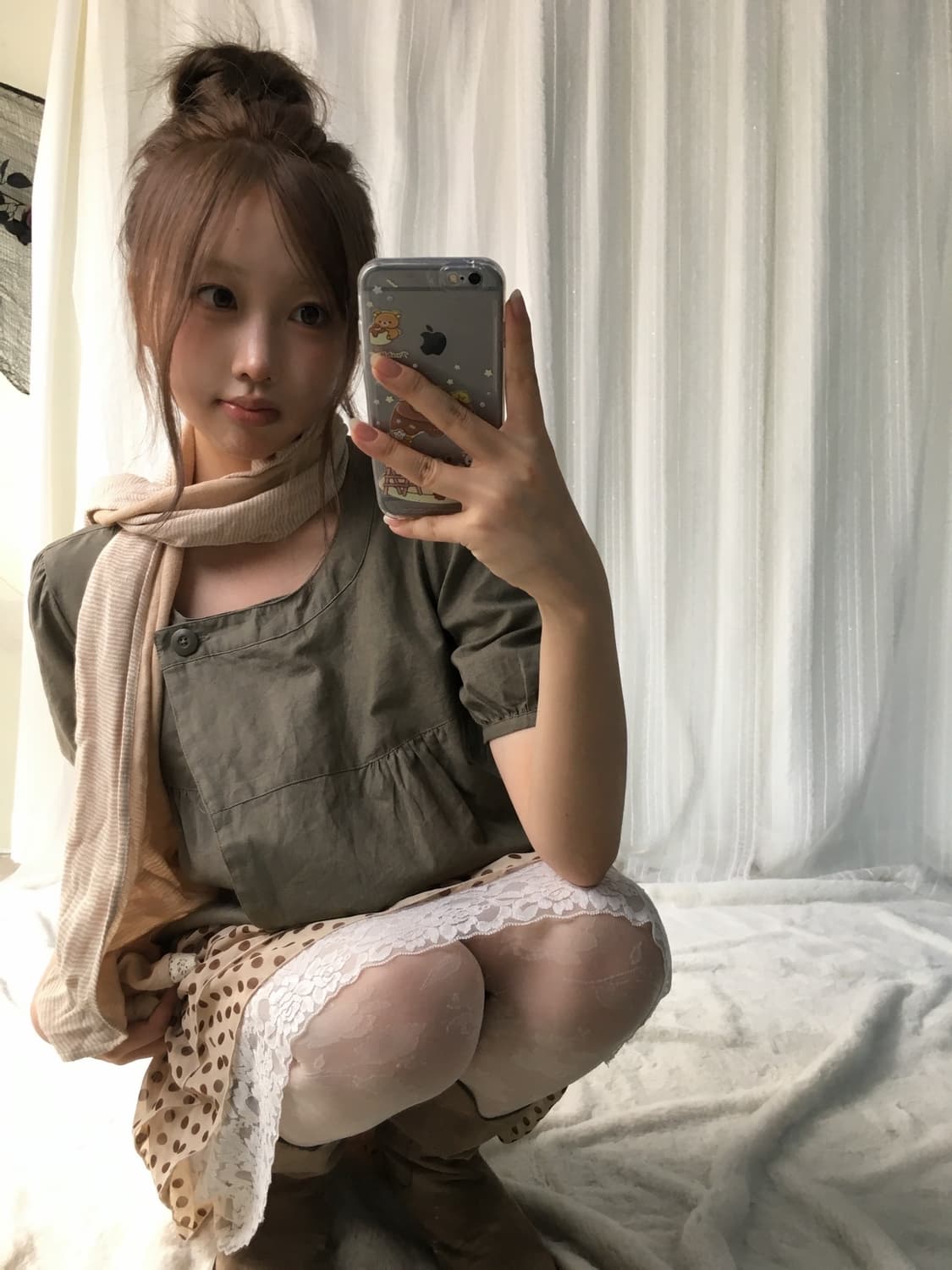 빈티지 카키 베이지 도트 니혼진 너드 코디세트 상품이미지2