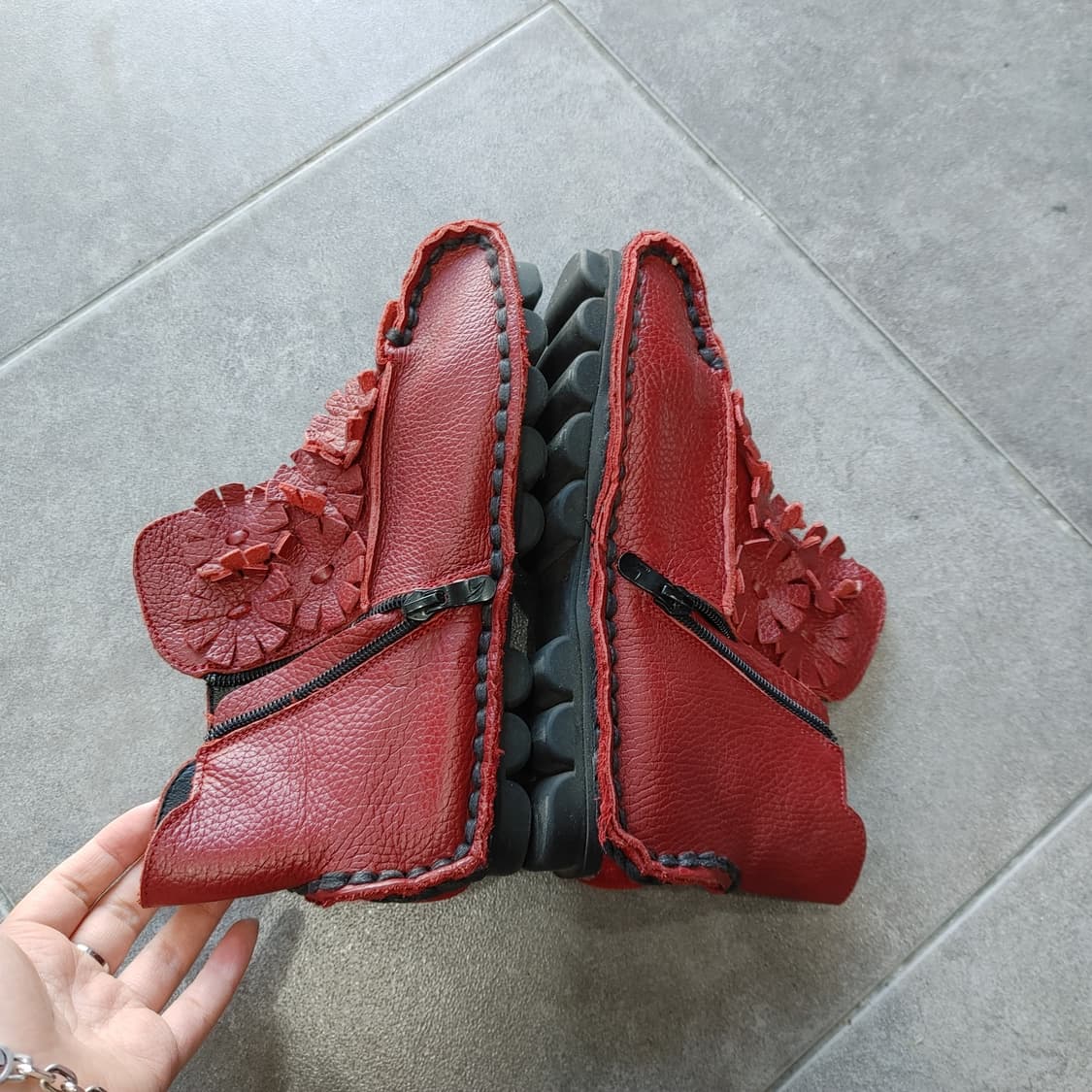 36 NARA 여성 레드 가죽 수공예 슈즈 신발 상품이미지3