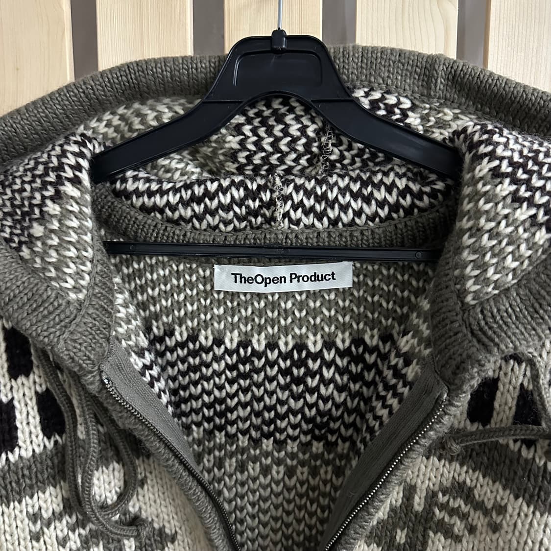 (M) 더오픈프로덕트 자카드 니트 후드집업 상품이미지4