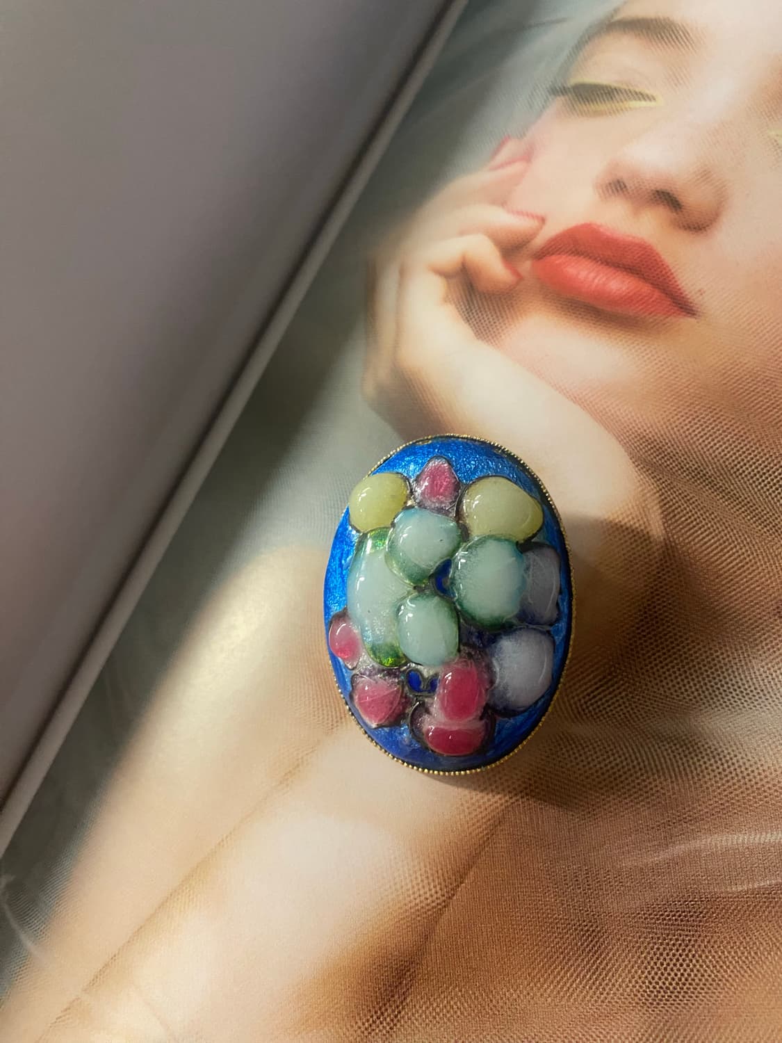일본 빈티지 오발 에나멜 브로치 원형 주얼리 상품이미지4