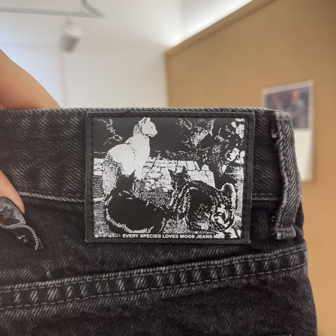 모드나인 고양이패치 모던시크 흑청 데님팬츠 28인치 C08628 상품이미지5