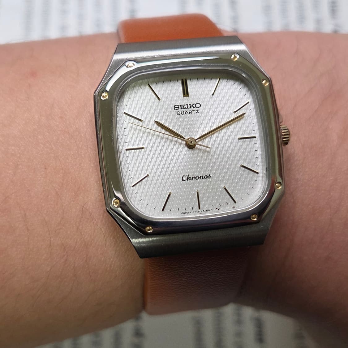 레어] 빈티지 세이코 크로노스 옥타곤 실버입체판 로얄오크베젤 슬림쿼츠 상품이미지3