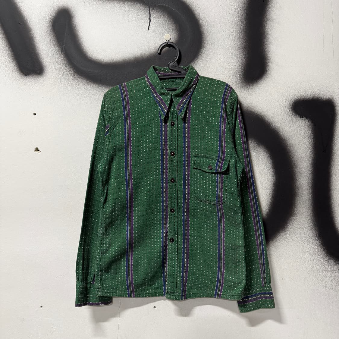 VTG 빈티지 도트 스트라이프 패턴 원 포켓 코튼 긴팔 셔츠 상품이미지1