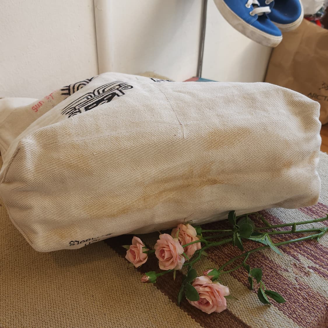 핸드 드로잉 캔버스 토트백 빈티지 더플백 리메이크 화이트 아메리칸 심볼 상품이미지9